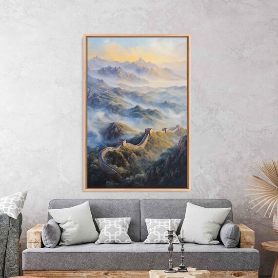 Great Wall Of China Wall Art Print Impressionistic Oil Painting Mountain Landscape