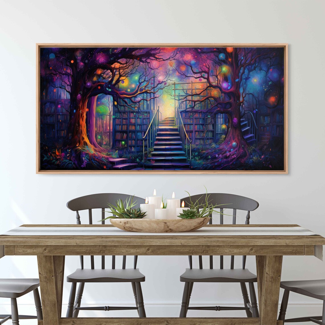 Enchanted Tree Of Knowledge Library Staircase Orbs Fantasy Wall Art Print - Image 2