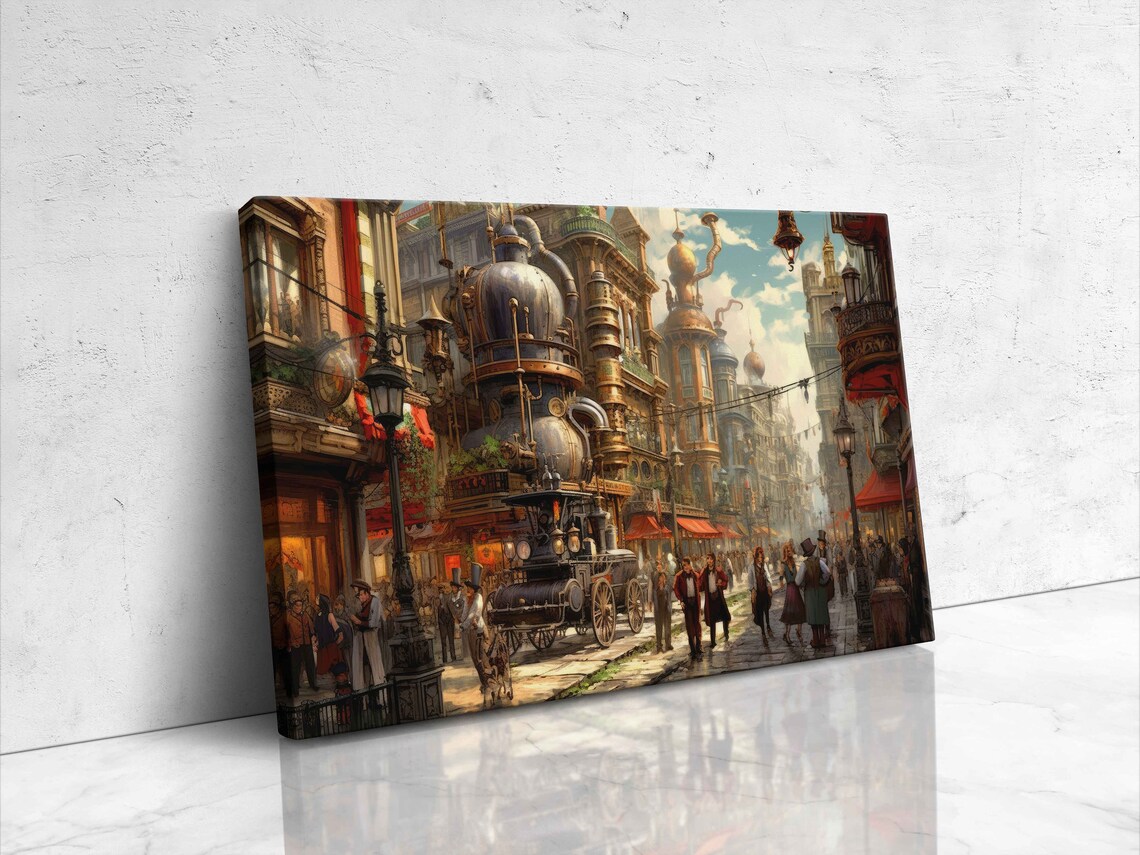 Steampunk City Streets, Vintage Cityscape Art Print - Image 4