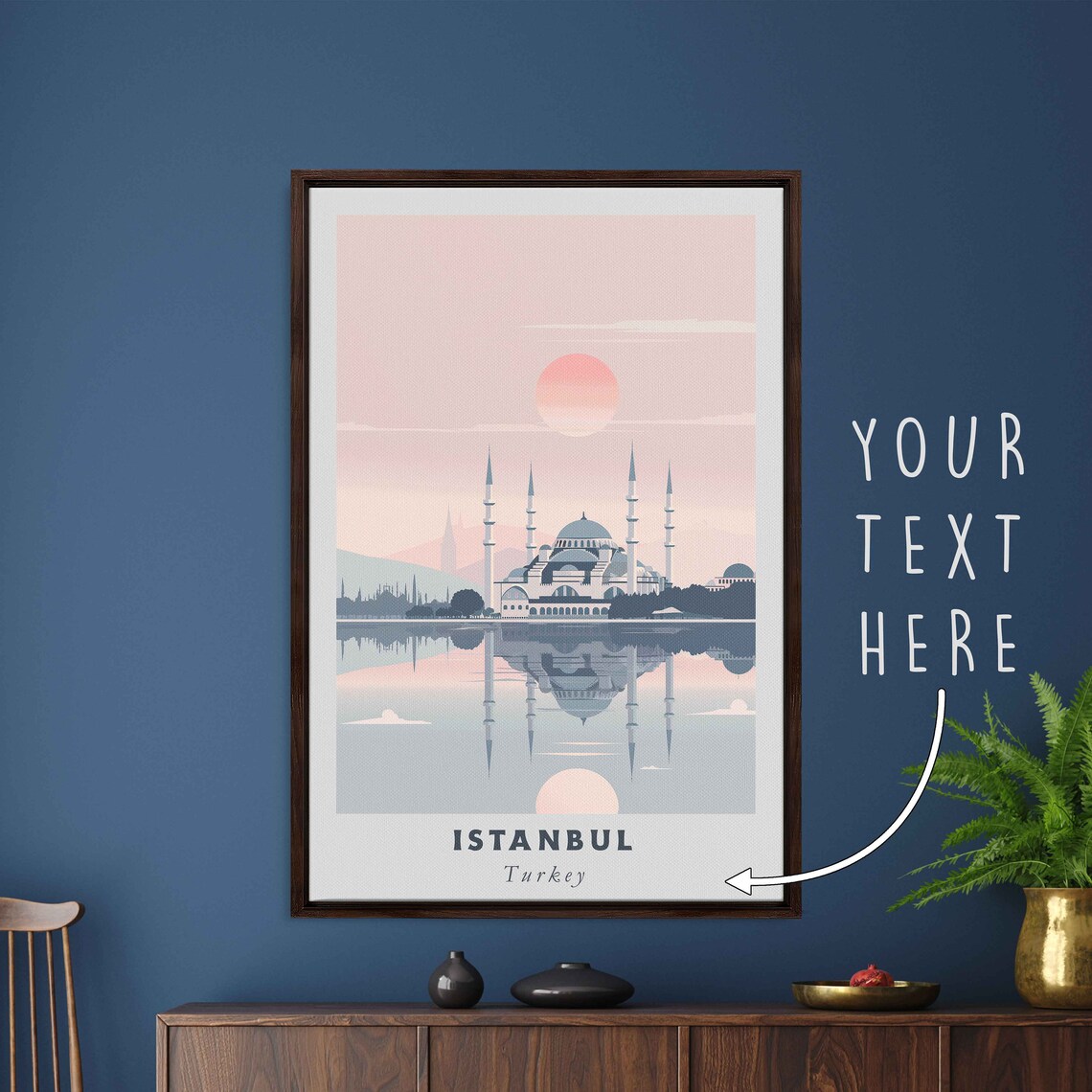 Istanbul Turkey Grand Mosque Pink Sun Reflection Travel Poster Art