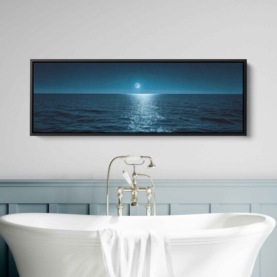 Full Moon Over Calm Dark Ocean Sparkling Moonlight Path Poster