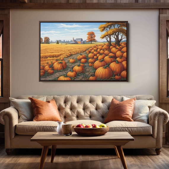 Pumpkin Patch Autumn Farm Barn Golden Wheat Field Harvest Wall Art