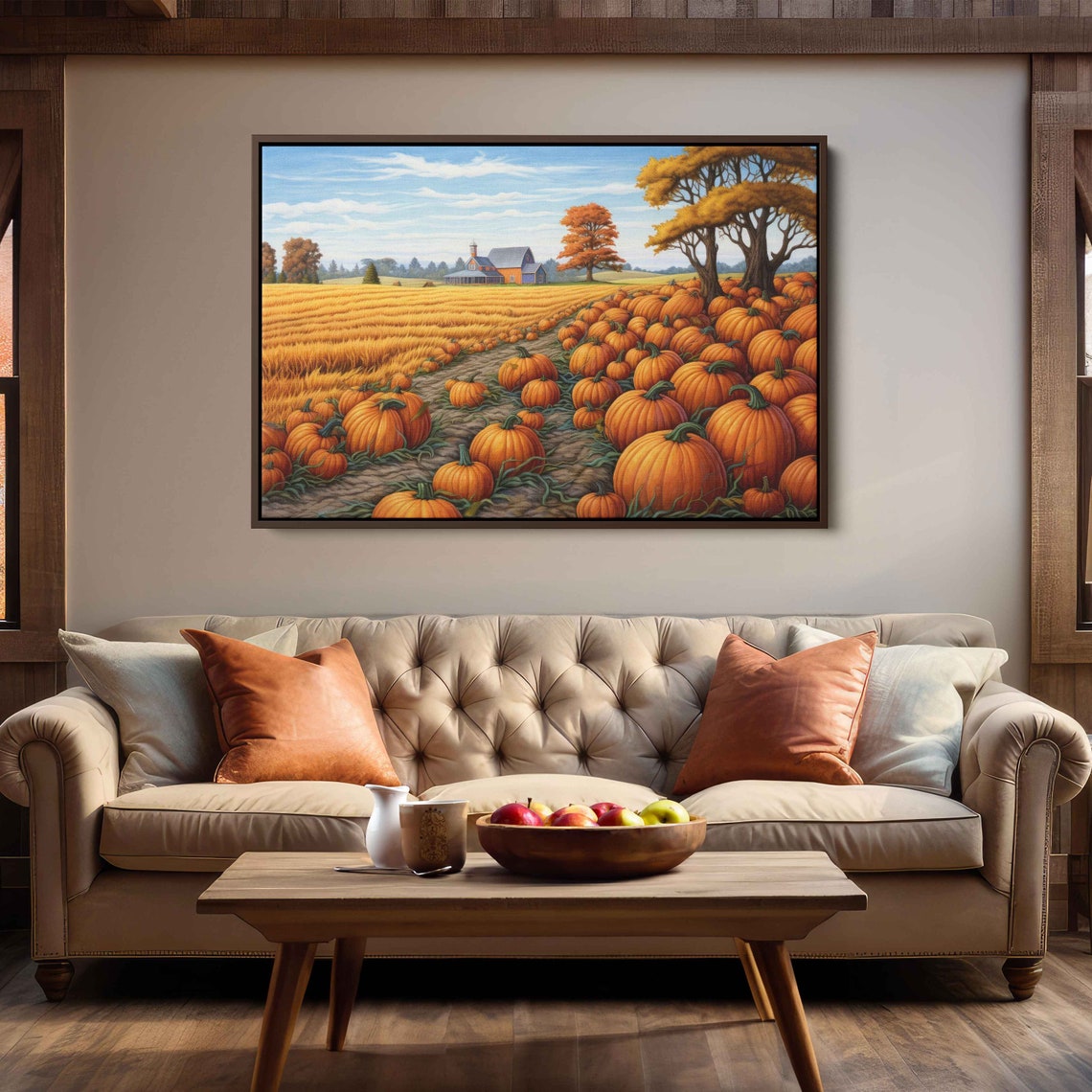 Pumpkin Patch Autumn Farm Barn Golden Wheat Field Harvest Wall Art
