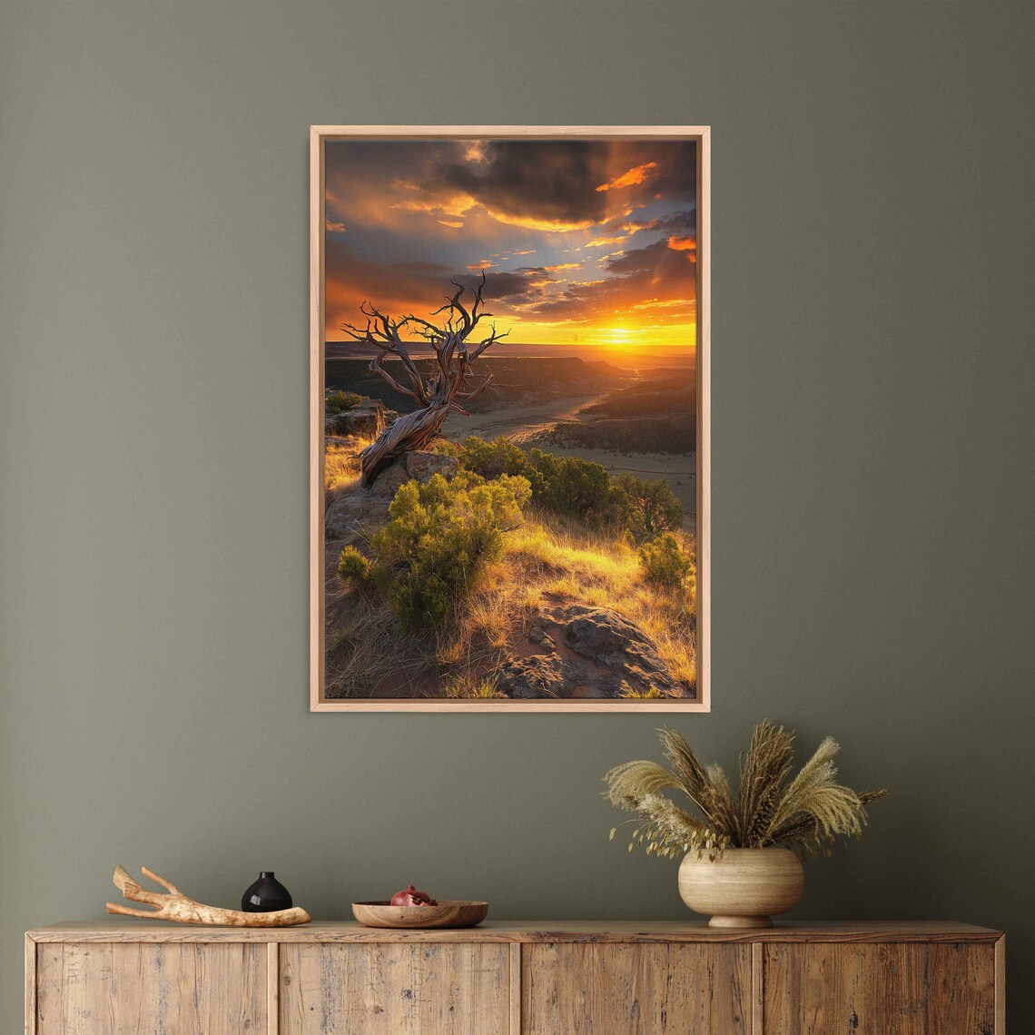 Lone Dead Tree During Sunset On Cliff Overhanging Mountain Valley Wall Art Print Nature Photo Ready To Hang