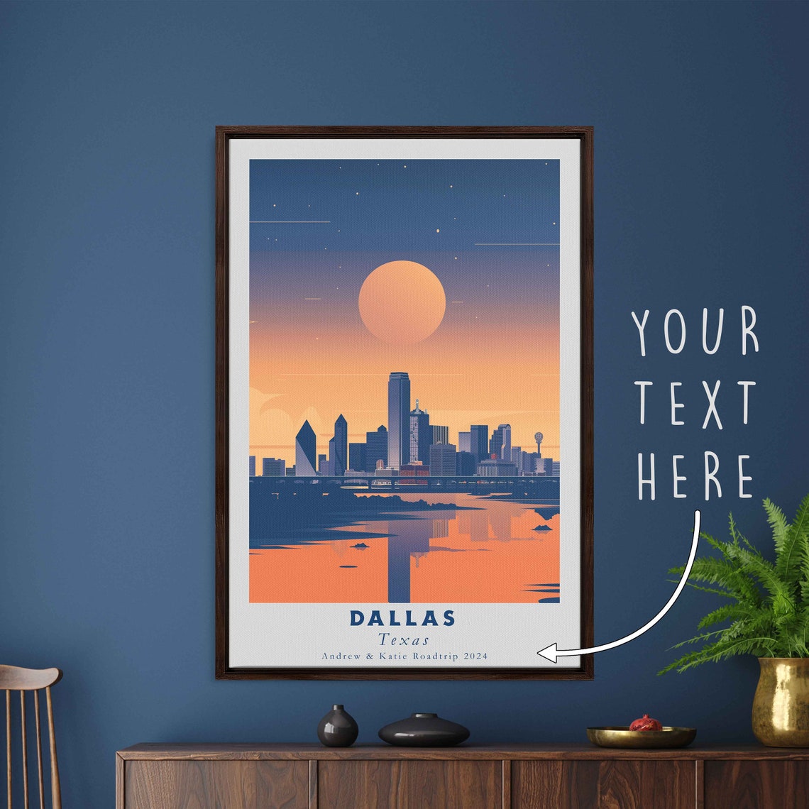 Dallas Texas Skyline Big Sun Sunset Over River Vintage Travel Poster - Image 3