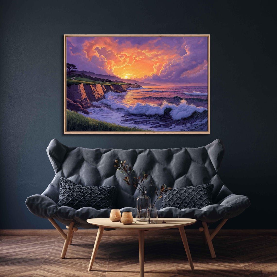 Pebble Beach Golf Links At Sunset Ocean Waves Crashing Art Poster - Image 3