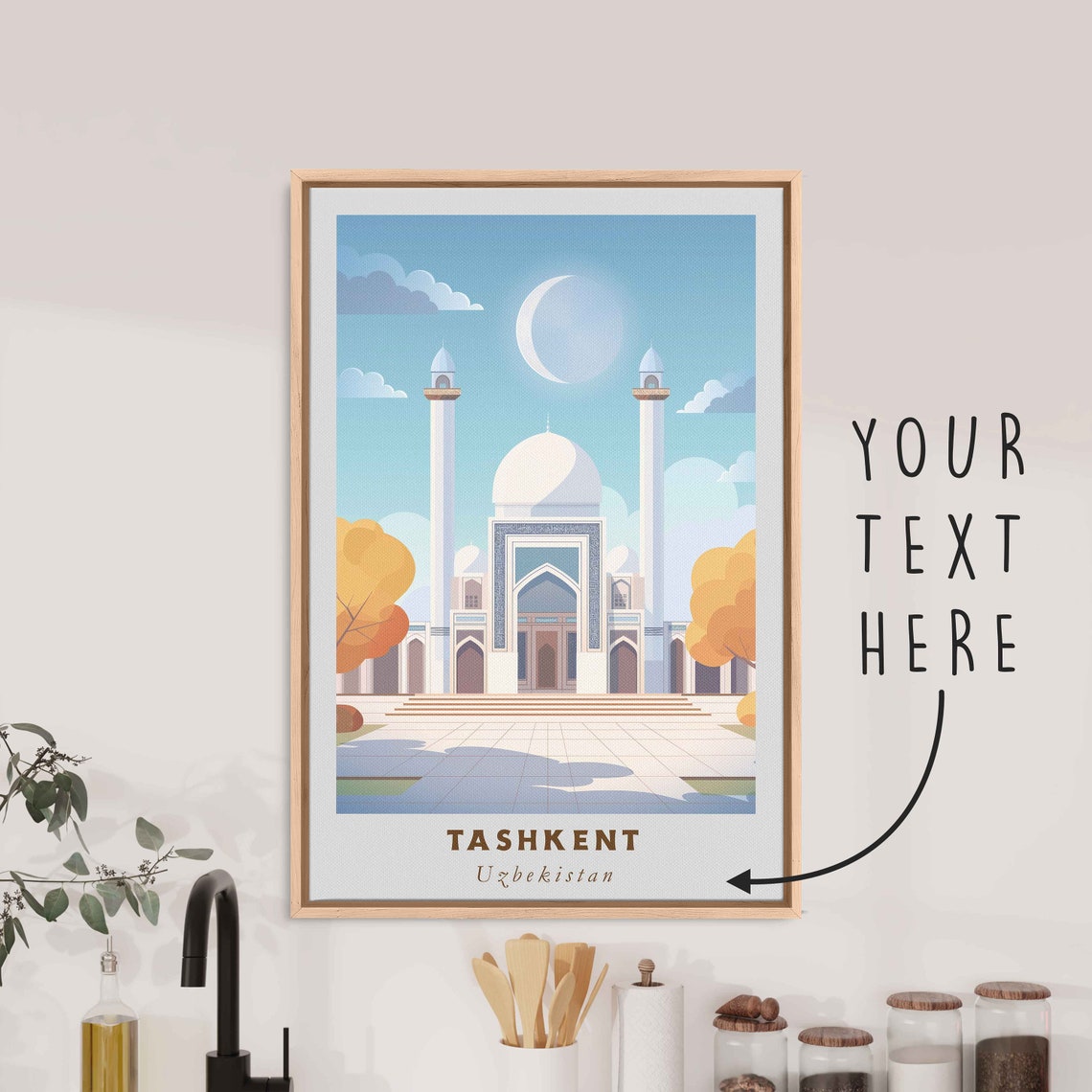 Tashkent Uzbekistan White Domed Mosque Crescent Moon Art Poster