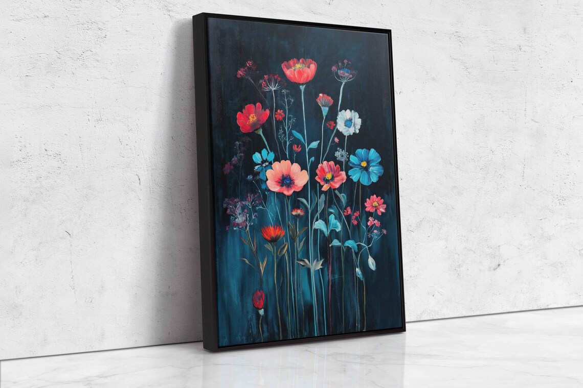 Moonlit Wildflower Bouquet Dark Blue Floral Night Garden Art Poster - Image 4