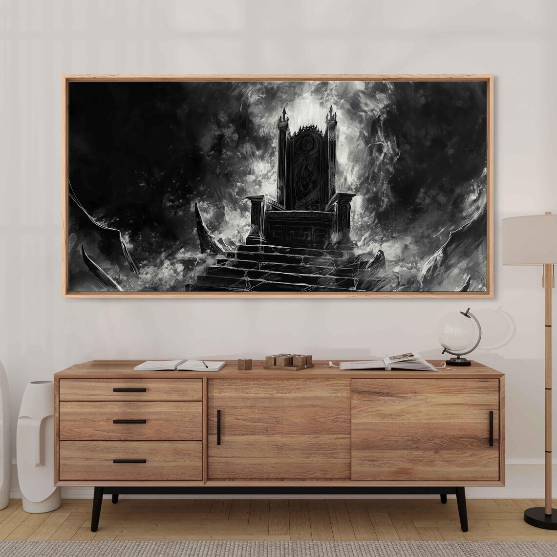 Gothic Throne on Stormy Cliffs Dramatic Dark Fantasy Painting Halloween Poster - Image 3