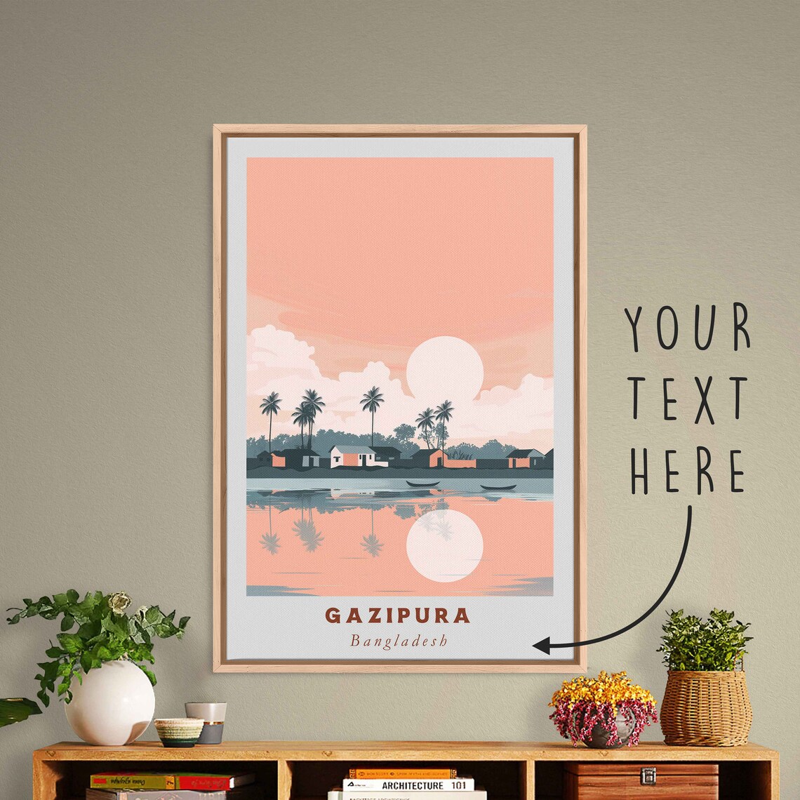 Gazipura Bangladesh Waterfront Village Palm Trees Sunset Travel Poster