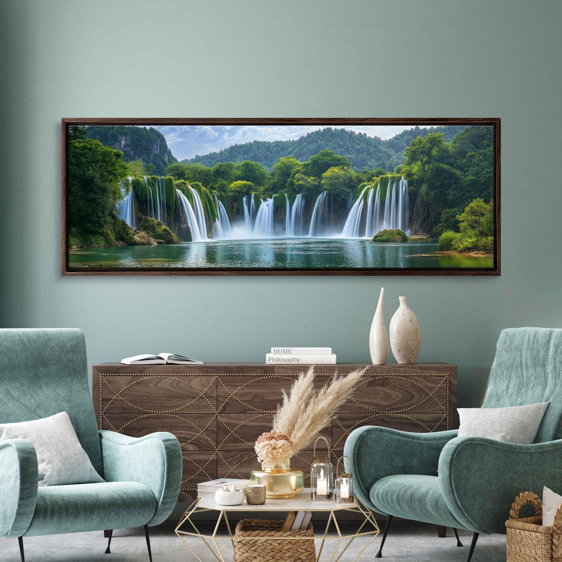 Cascading Waterfall Wall Art Print Lush Greenery Natures Power Vibrant Flora - Image 3