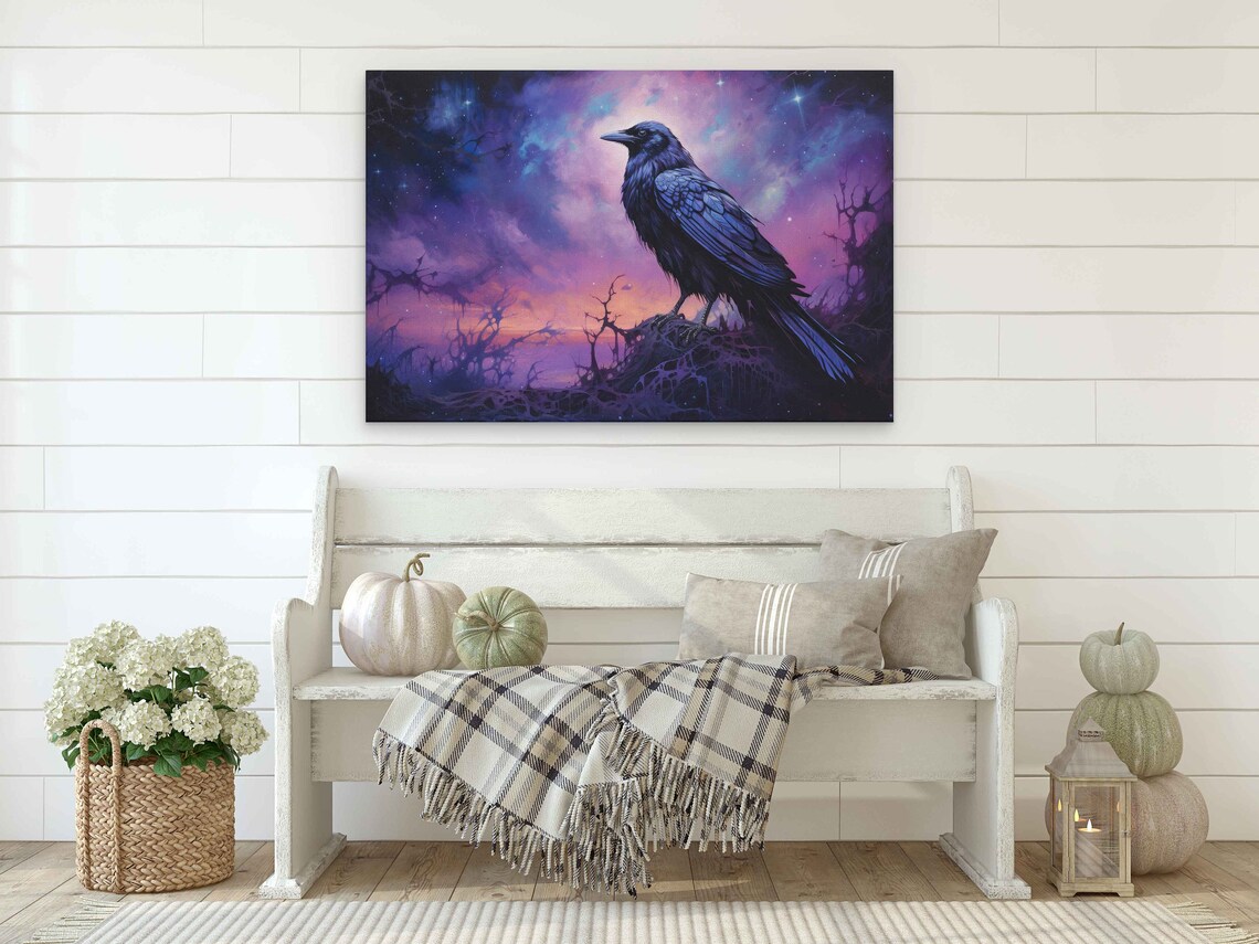 Crow Watercolor Art Print, Colorful Skies Poster - Image 2