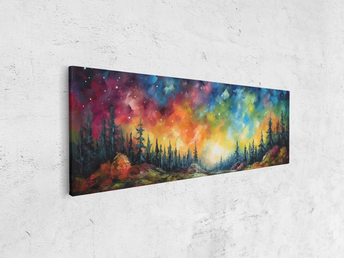 Colorful Rainbow Sky Pine Forest Sunset Palette Knife Art Poster - Image 4
