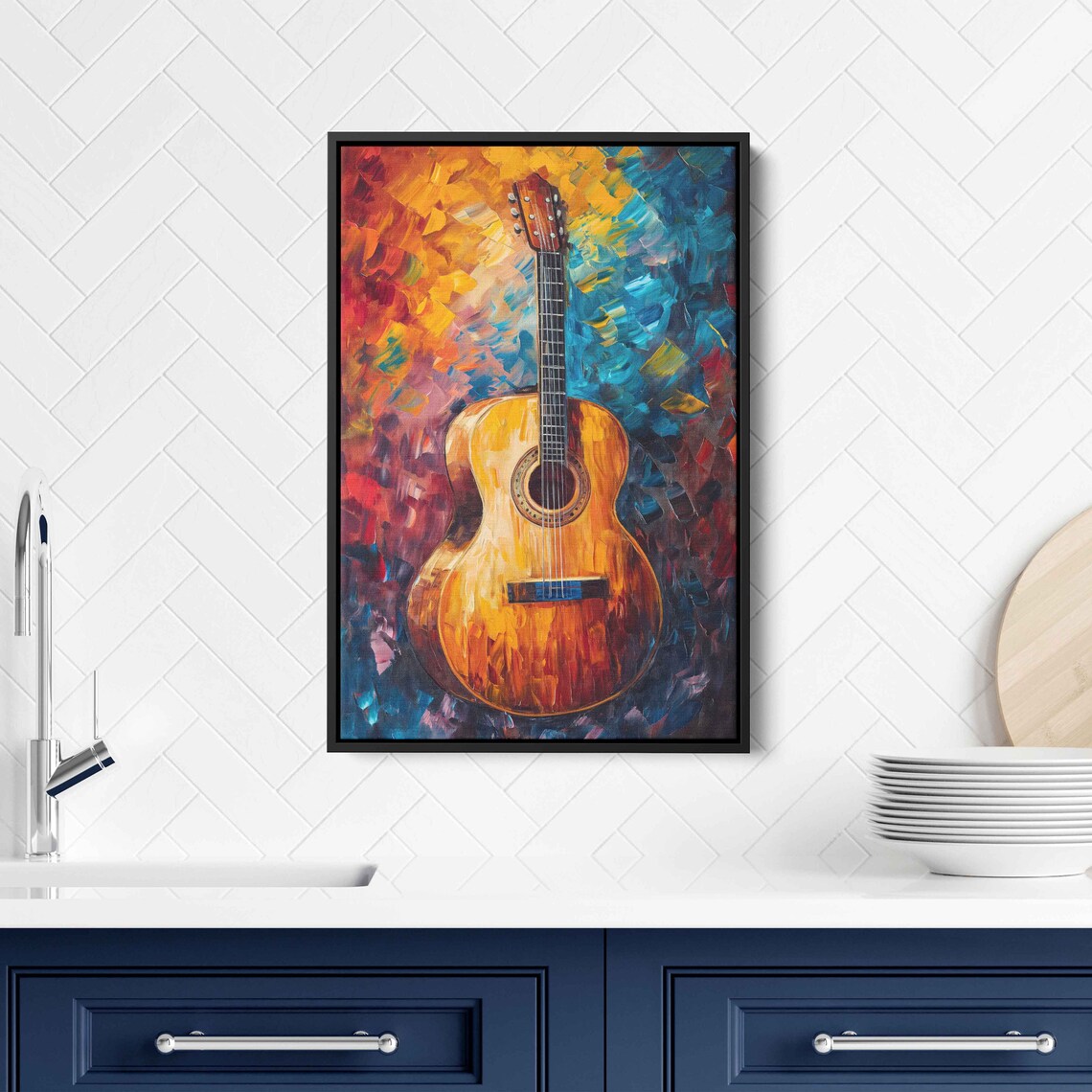 Vibrant Acoustic Guitar Palette Knife Painting Colorful Music Wall Art Poster - Image 3