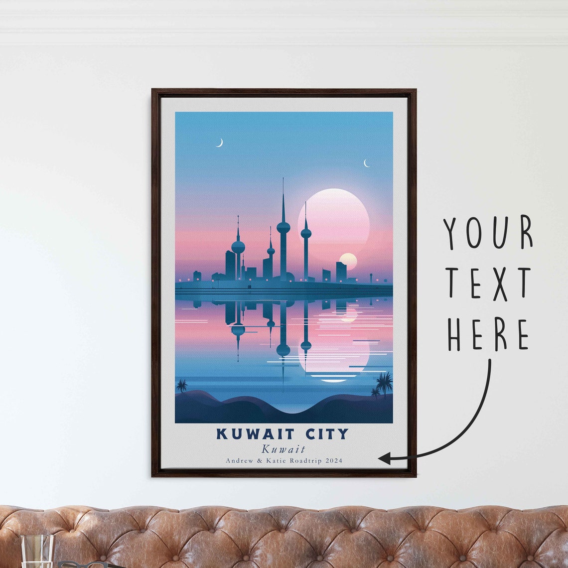 Kuwait City Kuwait Towers Night Reflection Moon Travel Poster - Image 3