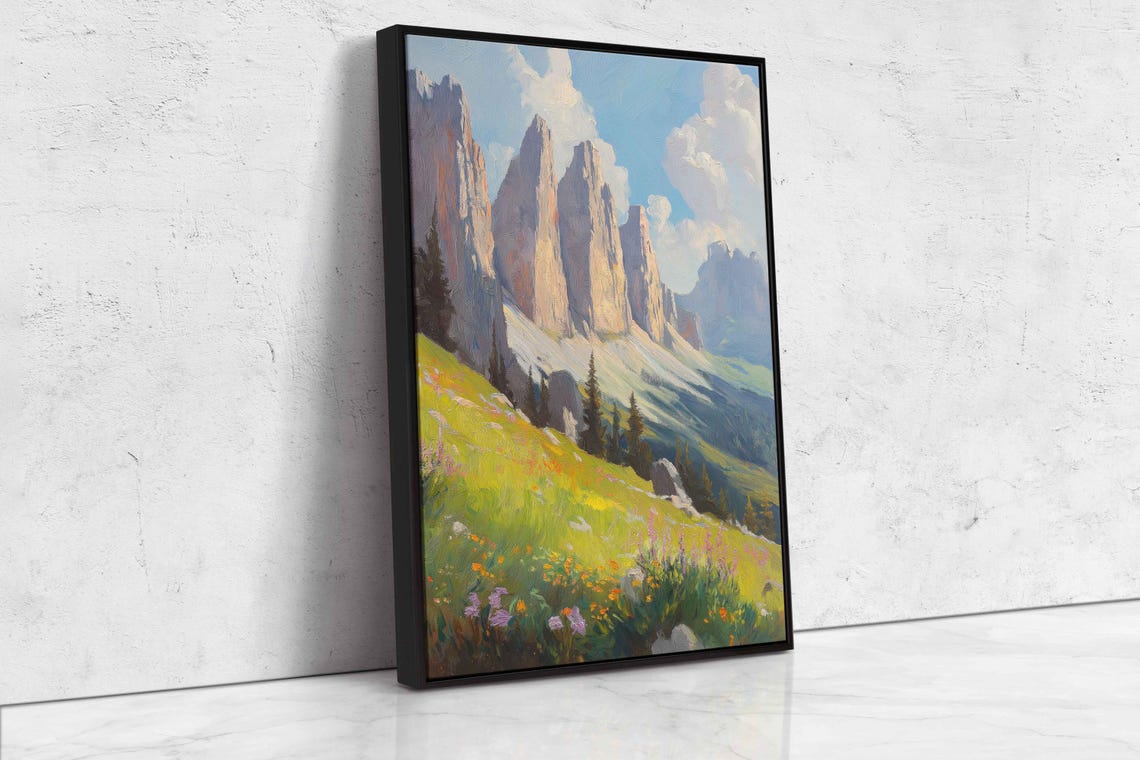 Dolomites Jagged Cliffs Wildflower Meadow Morning Light Travel Poster - Image 4