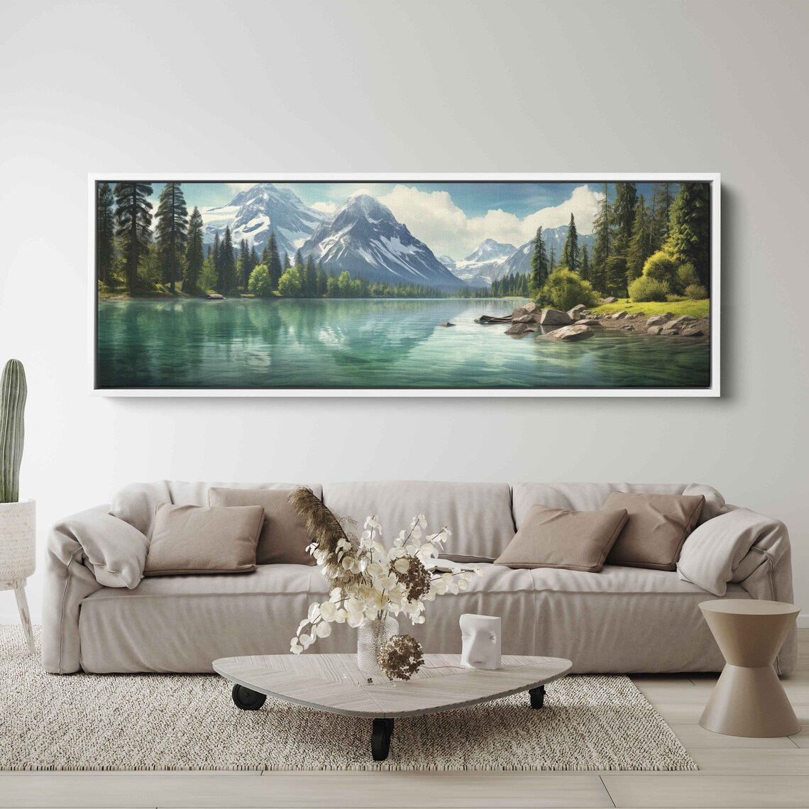Panoramic Lakeside Vista, Mountain River Art Print - Image 3