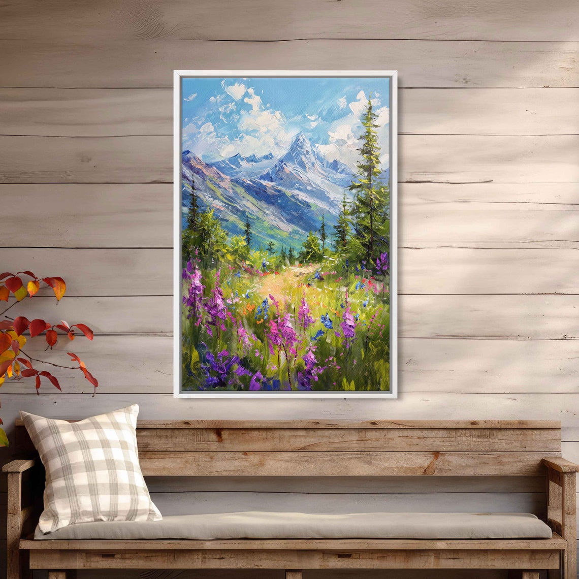 Alpine Wildflower Meadow Mountain Valley Snow Peak Summer Scene Poster - Image 2