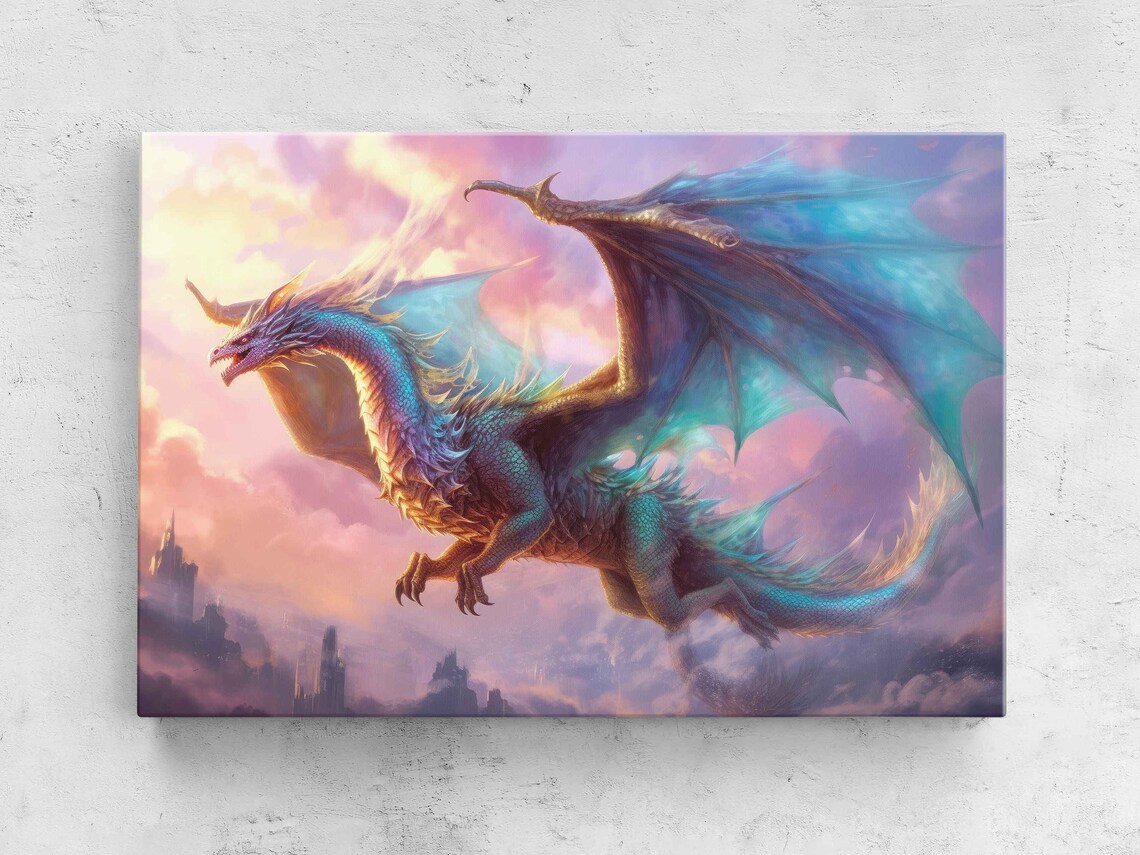 Enchanted Dragon Oil Painting, Pastel Art Print