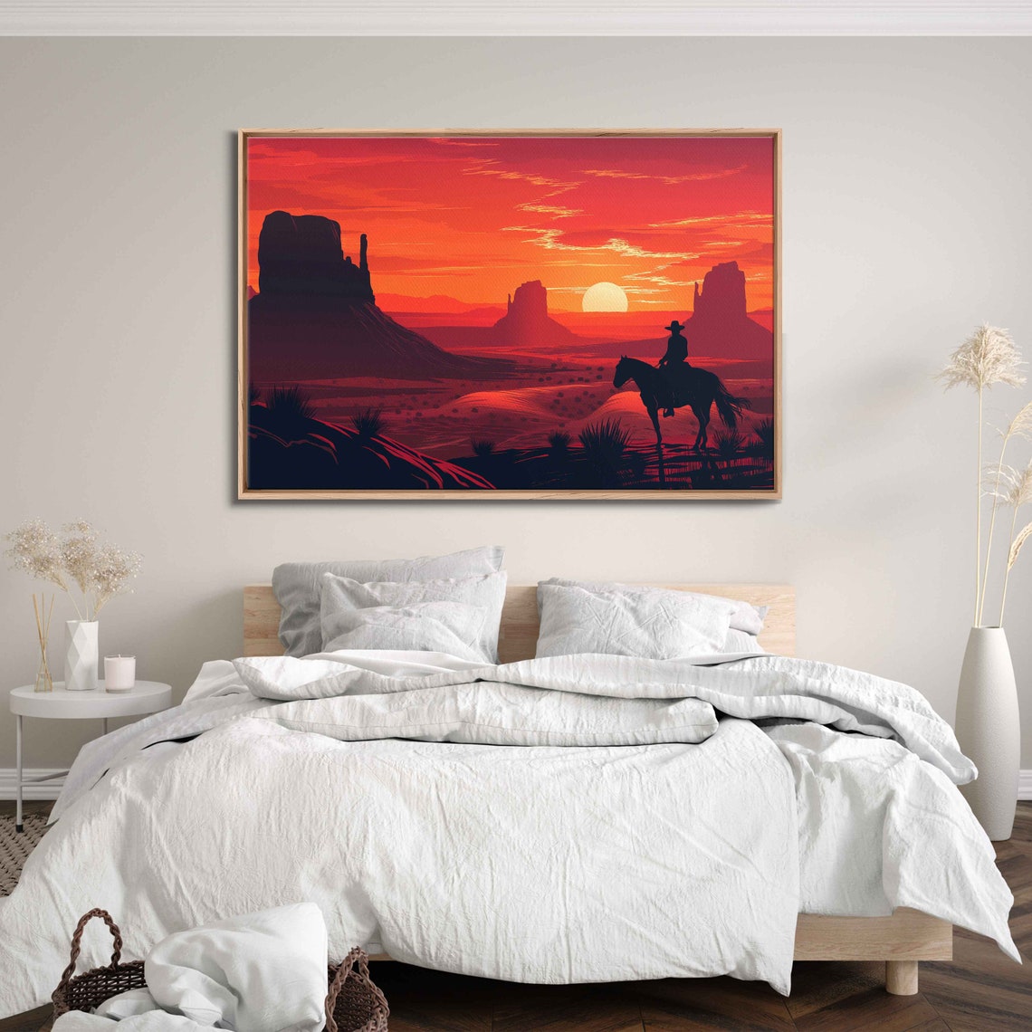 Cowboy Riding Horse Desert Sunset Red Rock Mesas Western Art Poster - Image 3
