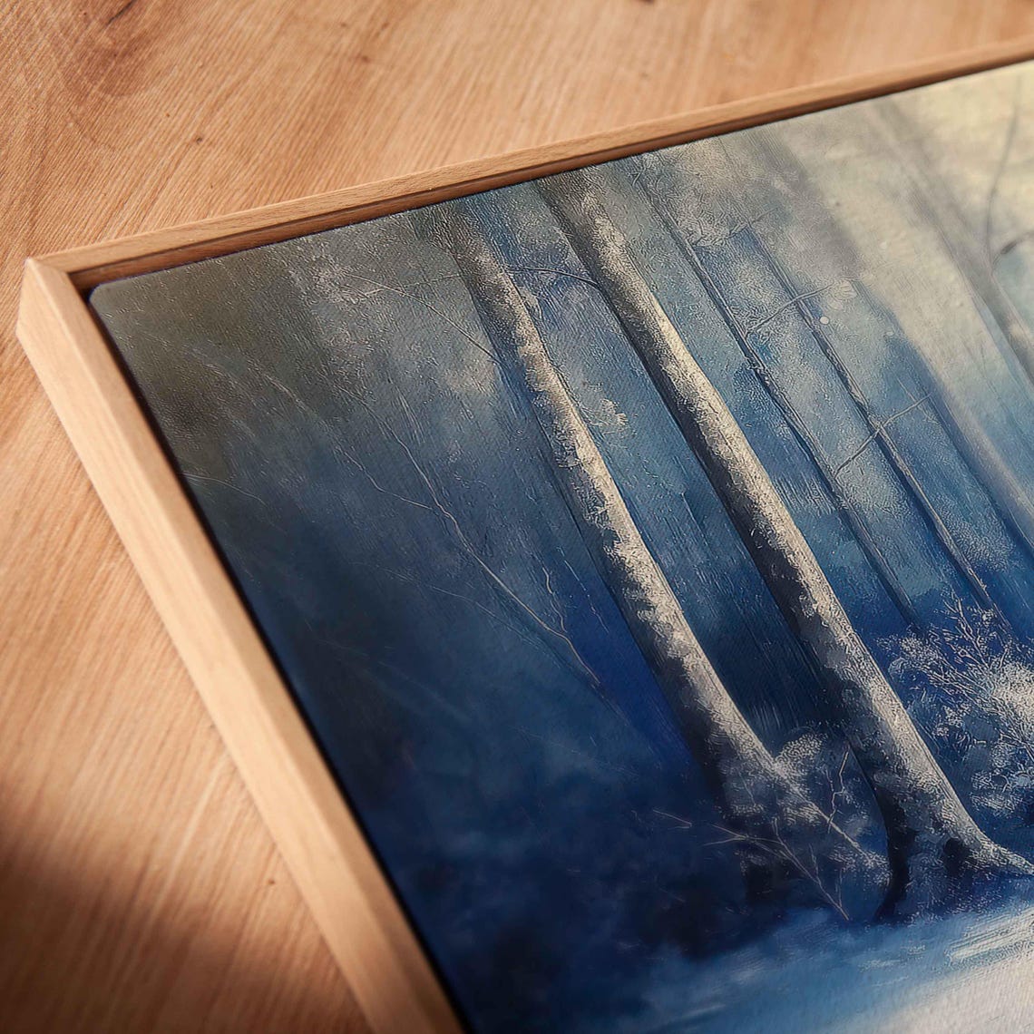 Moonlit Winter Forest Snowy Trees Blue Serenity Scenic Art Poster - Image 2