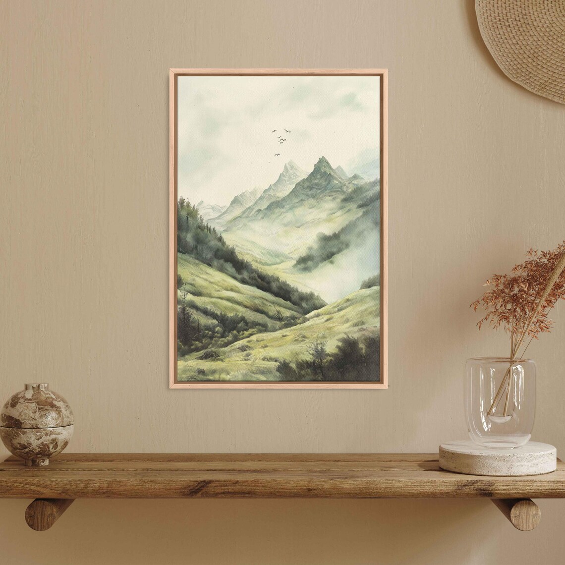 Andes Mountains Watercolor Wall Art Print Nature Landscape Intricate Wildlife Soft Clouds