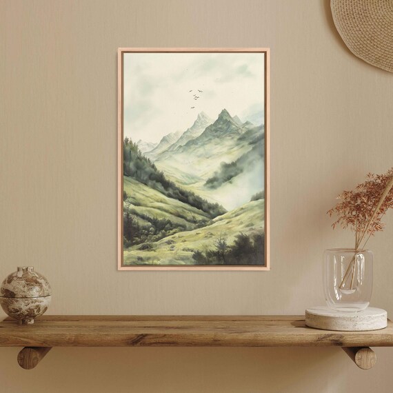 Andes Mountains Watercolor Wall Art Print Nature Landscape Intricate Wildlife Soft Clouds