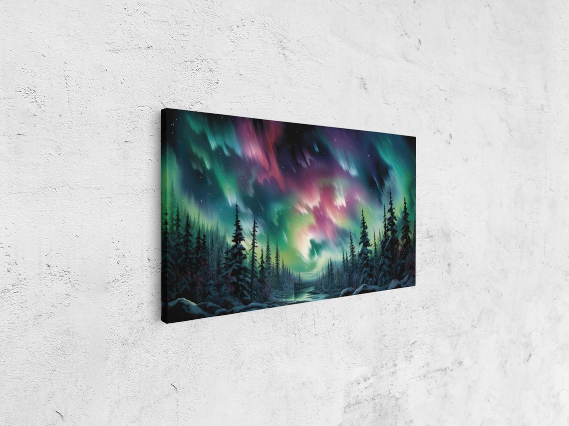Aurora Borealis Over Snowy Pines Neon Night Sky Northern Lights Poster - Image 4