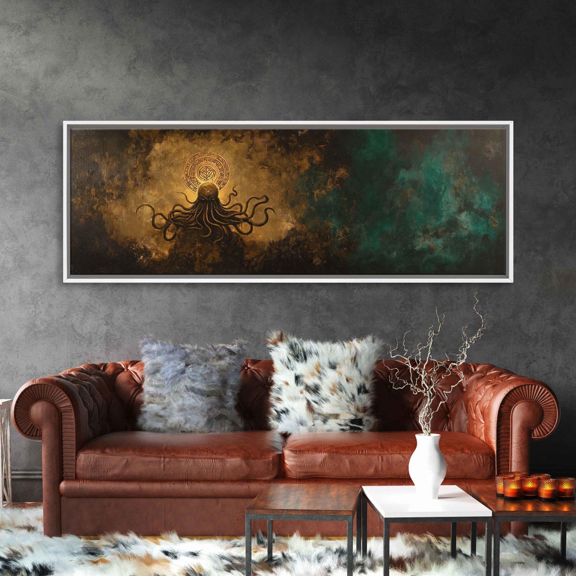 Cthulhu Ancient Rune Circle Dark Gold Emerald Occult Art Poster