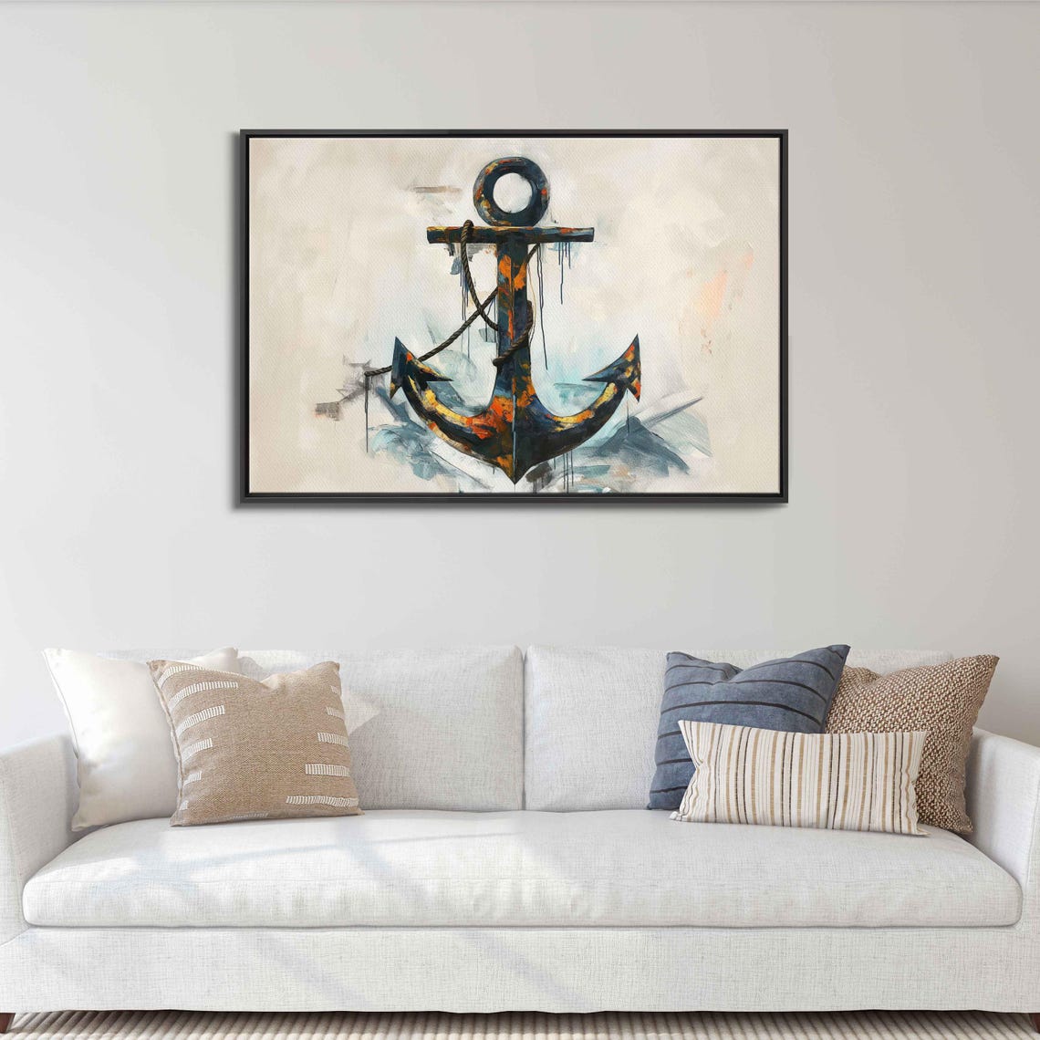 Watercolor Ship Anchor Navy Orange Brush Drips Nautical Wall Poster - Image 3