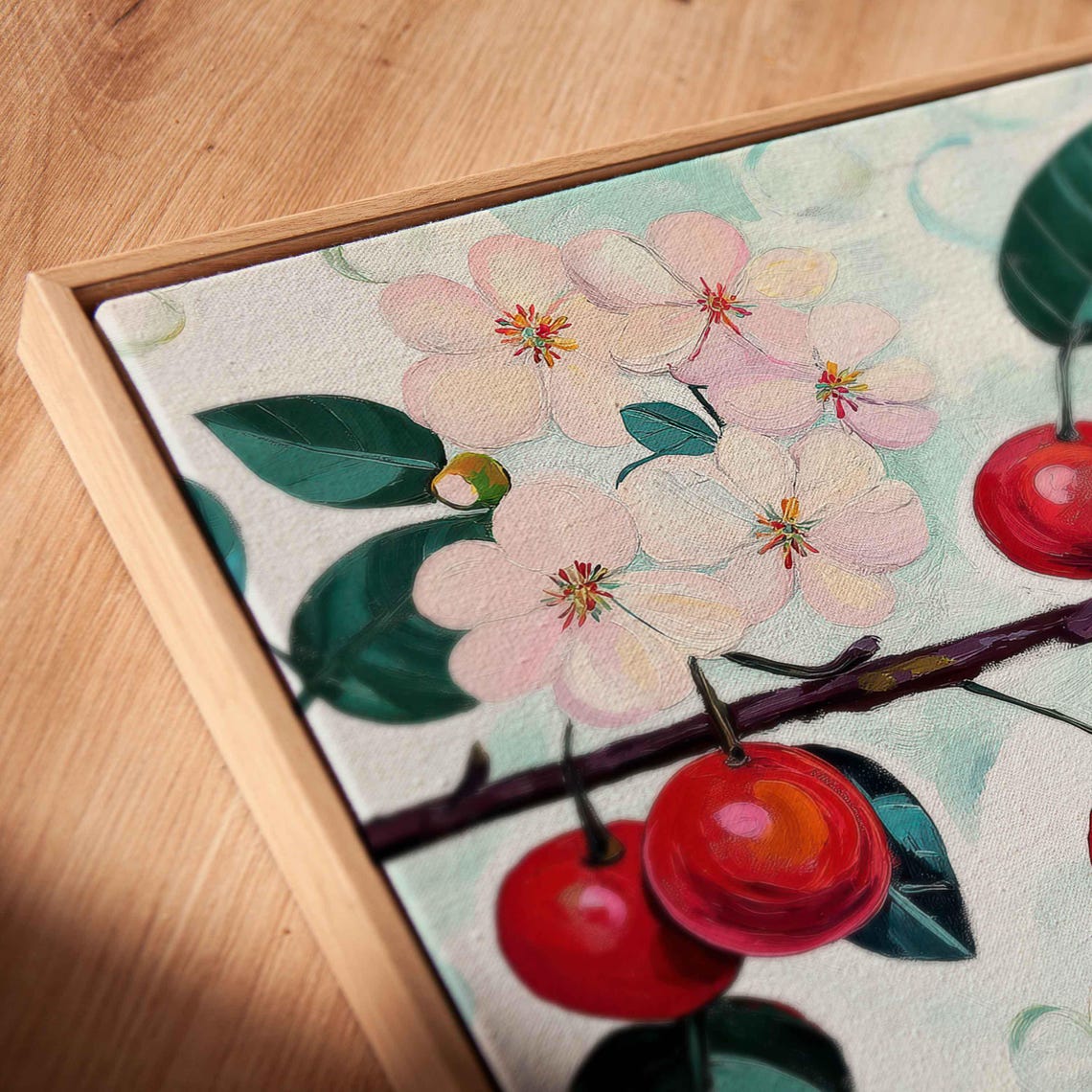 Red Cherries Cherry Blossoms Branch Watercolor Spring Kitchen Poster - Image 2