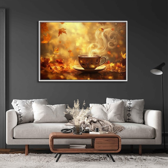 Golden Pumpkin Spice Latte Cup Autumn Maple Leaves Cozy Fall Poster