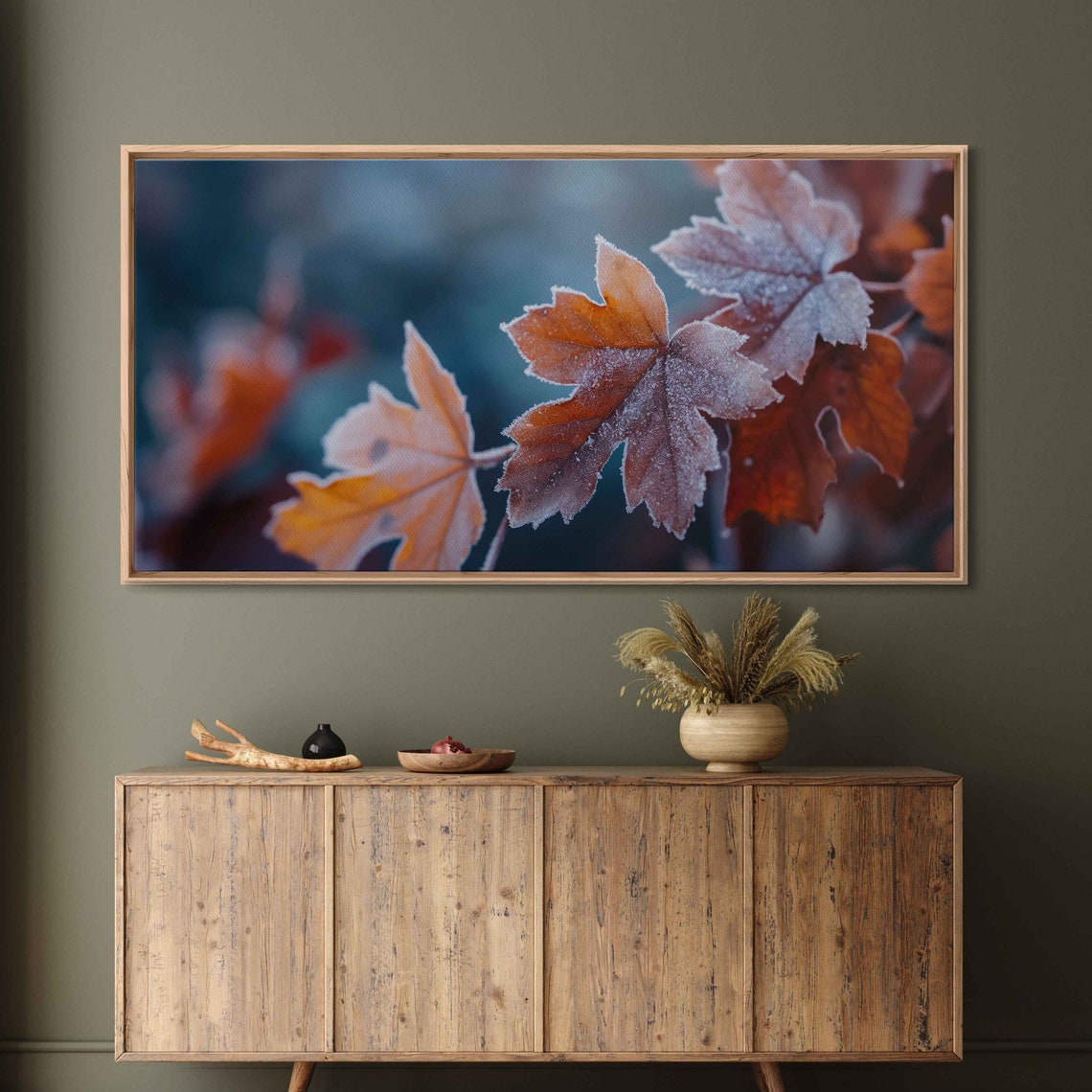 Frost Covered Autumn Maple Leaves Close Up Nature Photography Poster - Image 3