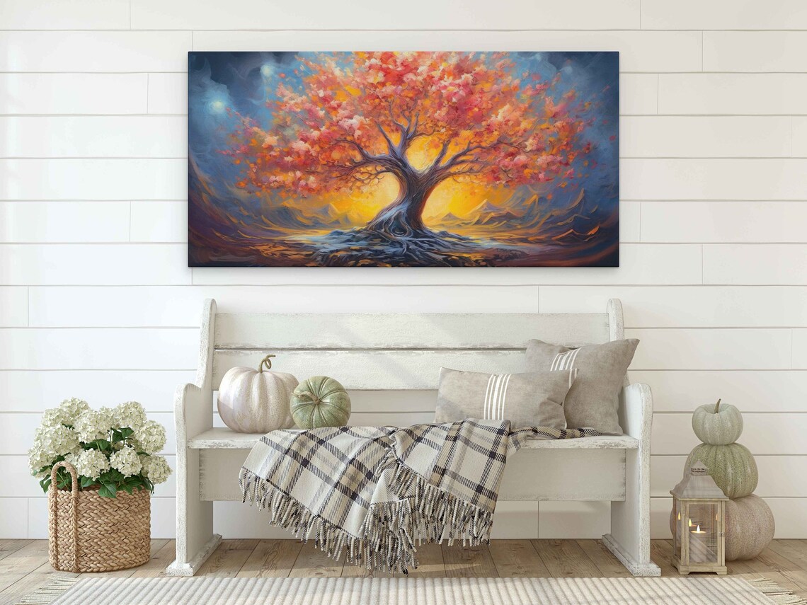 Colorful Glowing Ancient Tree Painting Framed Print Ready To Hang - Image 2