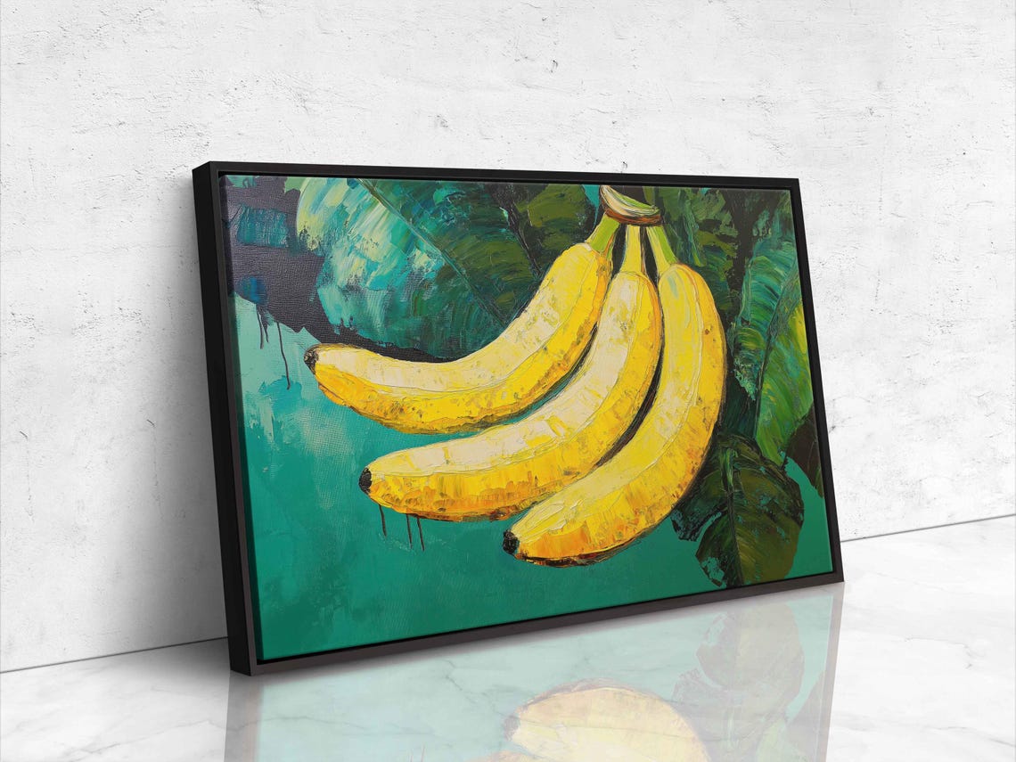 Bright Yellow Bananas Tropical Leaves Painterly Fruit Kitchen Wall Art - Image 4