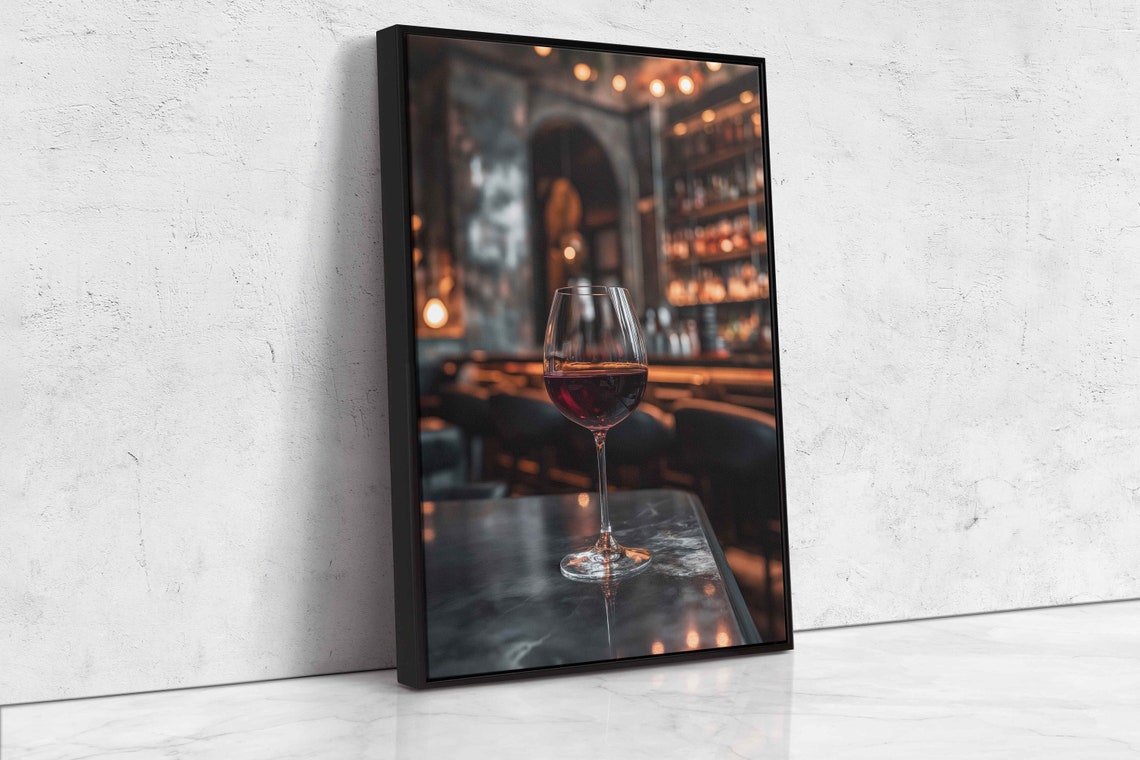 Elegant Red Wine Glass On Bar Moody Ambient Light Photography Poster - Image 4