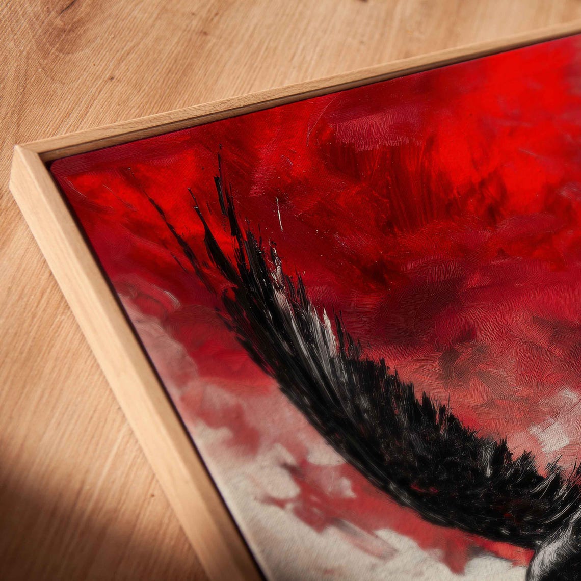 Majestic Angel In Mid Flight Wall Art Print Bold Acrylic Painting Stormy Sky Background - Image 2