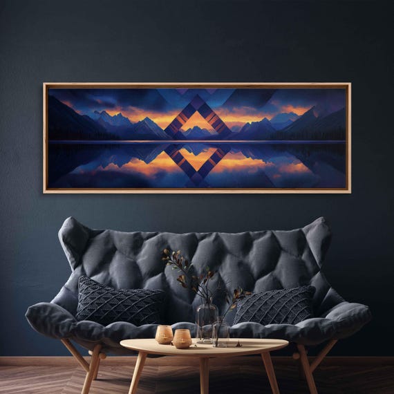 Dramatic Canadian Rockies Wall Art Print Twilight Sky Serene Reflections Oil Painting