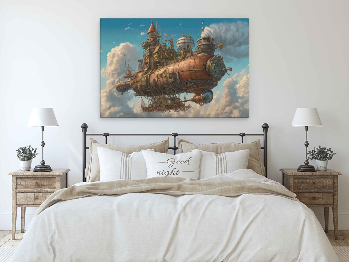 Steampunk Airship in the Clouds Art Print - Image 3