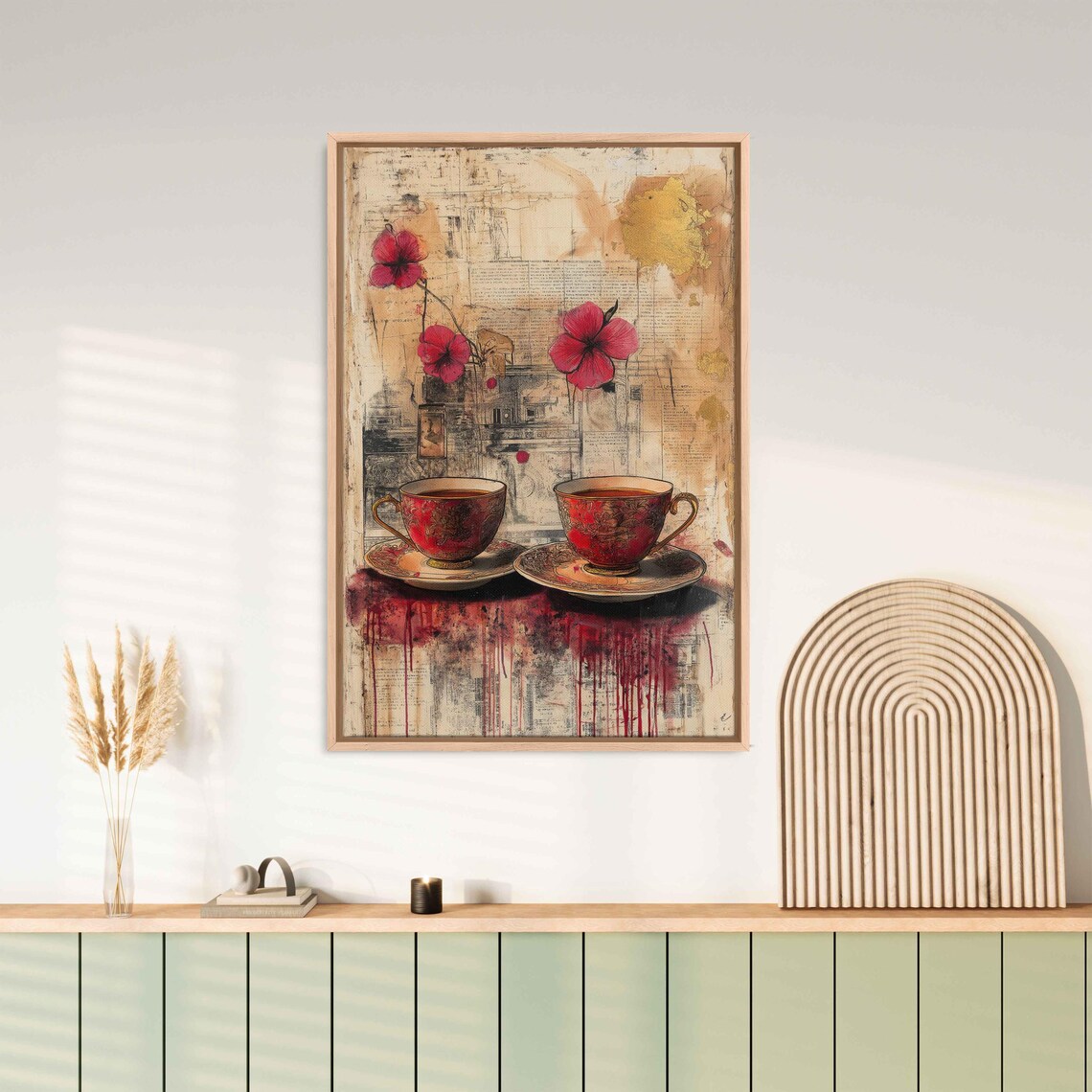 Surreal Tea Set Magic, Whimsical Collage Art Print
