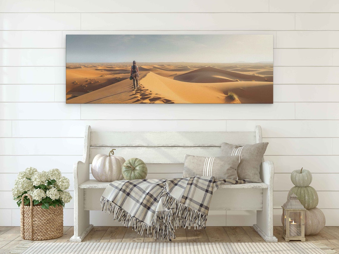 Woman Walking Desert Dune Ridge Golden Sunrise Adventure Wall Poster - Image 2