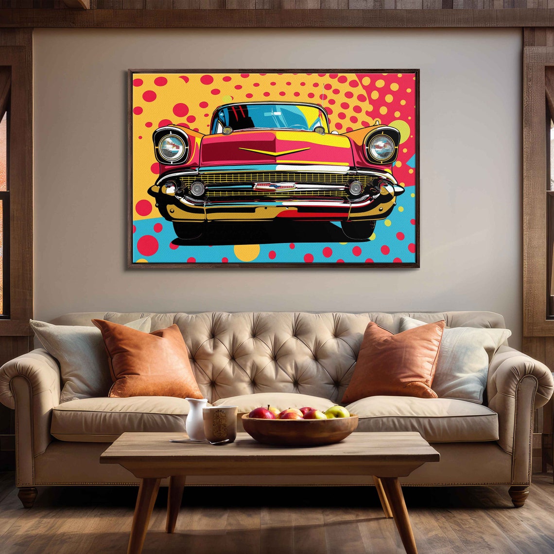Pop Art Front View Classic 1950s American Car Dots Retro Wall Poster - Image 3