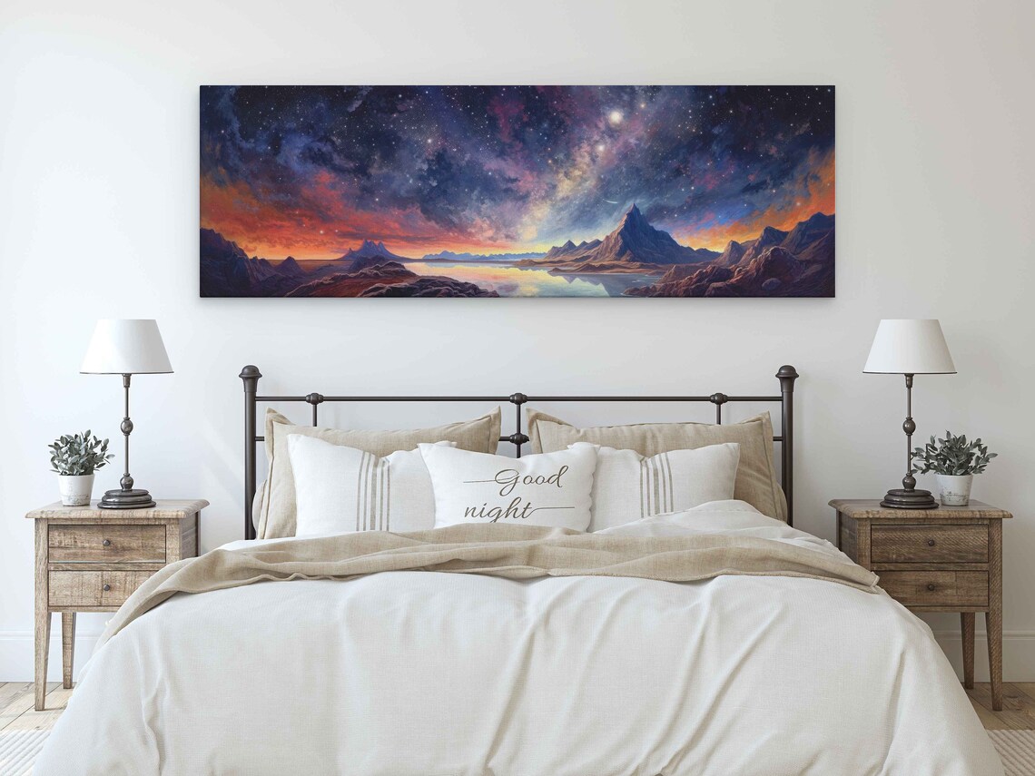 Celestial Starry Night Sky Mountain Lake Milky Way Panoramic Landscape Poster - Image 3