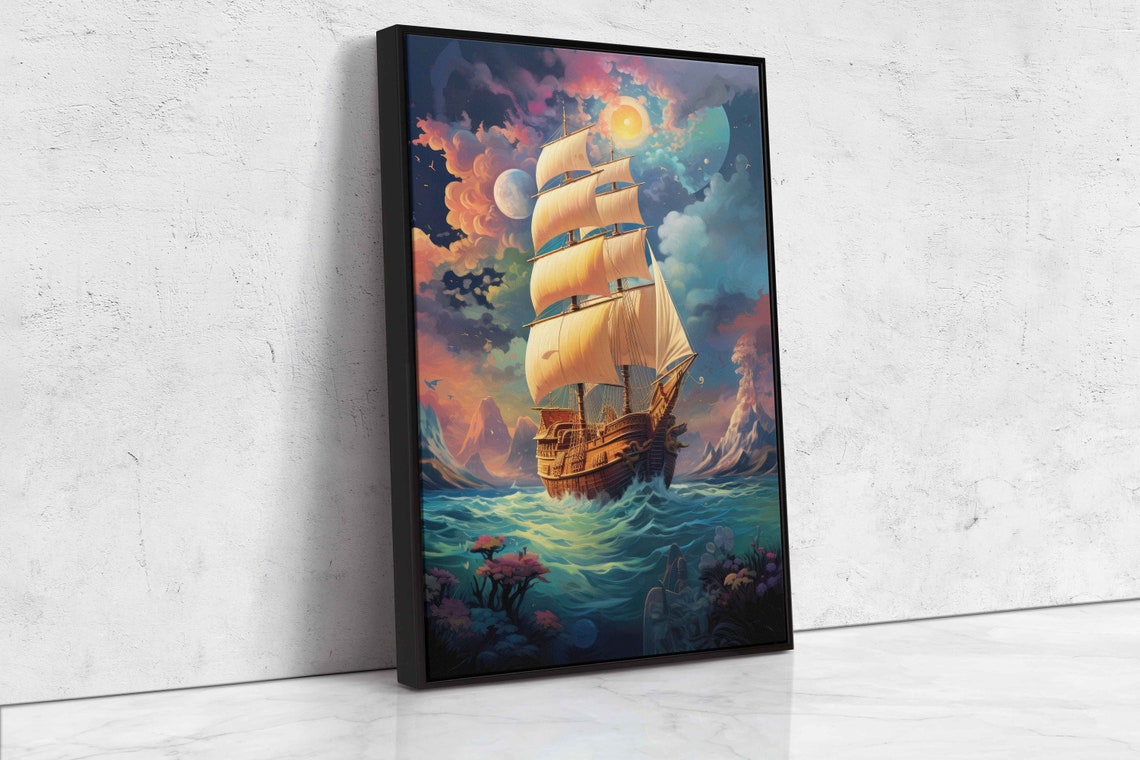 Tall Sailing Ship Sunset Voyage Colorful Ocean Waves Fantasy Art Print - Image 4