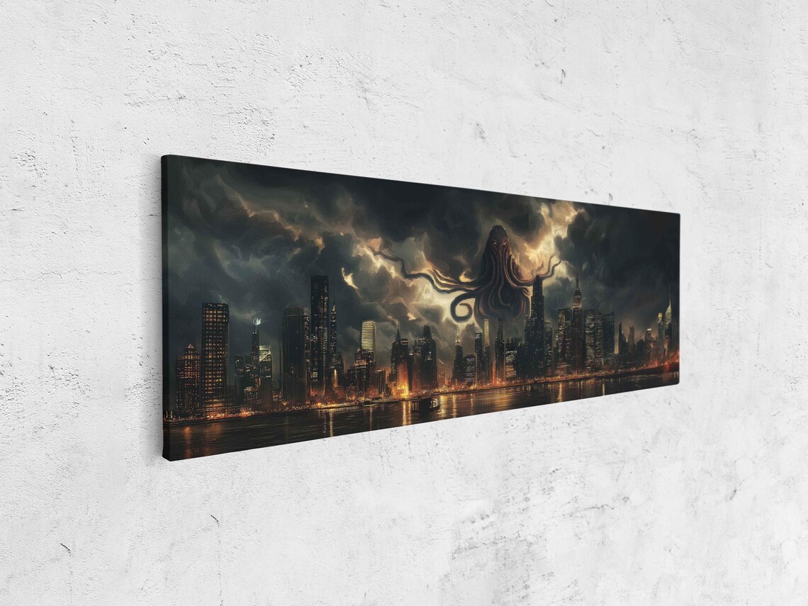 Cthulhu Over City Skyline, Dark Clouds Reflections - Image 4
