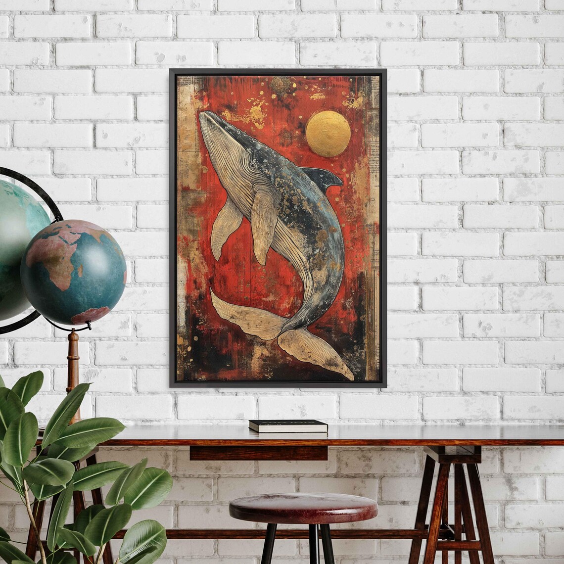 Cosmic Whale Magic, Surreal Collage Art Print