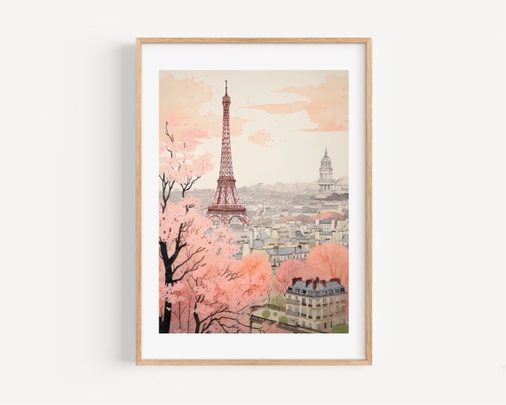 Paris Modern Watercolor Travel Poster, French Home Decor