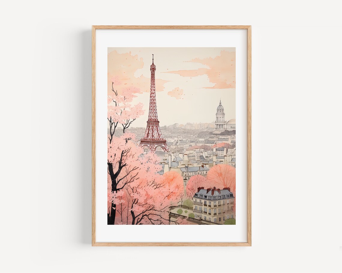 Paris Modern Watercolor Travel Poster, French Home Decor