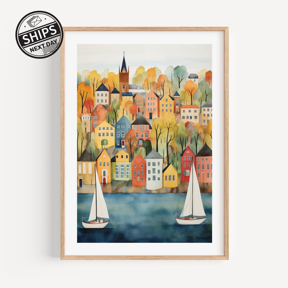 Alton Bay New Hampshire Lakeside Town Sailboats Watercolor Poster