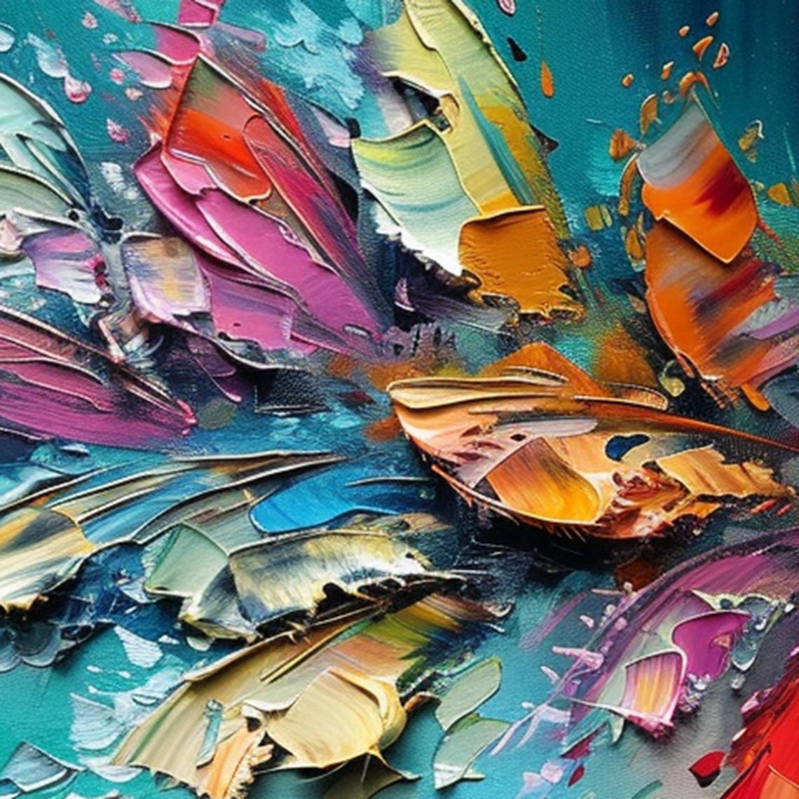 Colorful Butterfly Burst Textured Abstract On Teal Modern Wall Art - Image 3